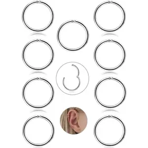 Cassieca 9 Count Stainless Steel 16g Cartilage Hoop Earrings for Men Women Nose Hoop Ring Helix Septum Conch Daith Lip Tragus Piercing Jewelry Daily Hinged Nose Hoops