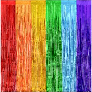 Thicken Rainbow Streamers 2 Pack 3.2 x 8.2 FT for Rainbow Birthday Party Decorations, Foil Fringe Backdrop Curtains for   Graduation Decorations