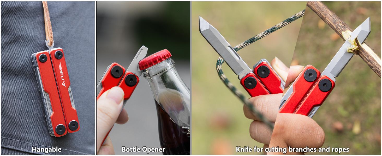 #backtoschool FLISSA Multitool Scissors, 11-in-1 Multi Tool Pocket Knife, Stainless Steel Mini Multitool with Bottle Opener, Screwdriver, Aluminum Handles, Spring - EDC for Outdoor, Camping, Hiking, Fishing, Red