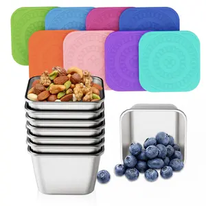 Set of 8 Snack Containers,Toddler Snack Containers,Stainless Steel lunch box for Kids;Leak Proof Stackable Small Metal Food Containers with Silicone Lids