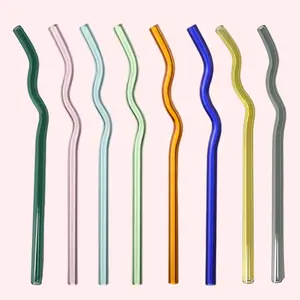 Wavy Glass Straw - 8mm Diameter Reusable Drinkware in Various Colors for Eco-Friendly Sipping and Daily Use