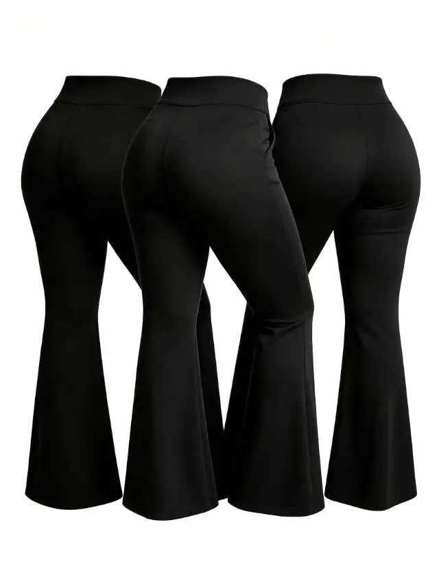 Black Flare Yoga Pants, High Waisted Bell Bottoms, Soft Stretchy Leggings, Versatile Slim Fit Trousers for Women