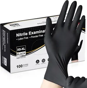 Nitrile Exam Gloves, Black Latex Free Powder Free Disposable Gloves for Medical, Cooking, Cleaning, and Food Prep