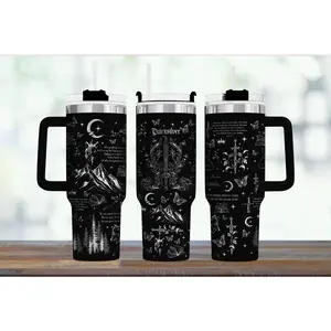 Quicksilver Fant.sy Book Themed Romantasy Butterfly Moon and Swords Tumbler 20oz 40oz Cup, Insulated Stainless Steel Cup,