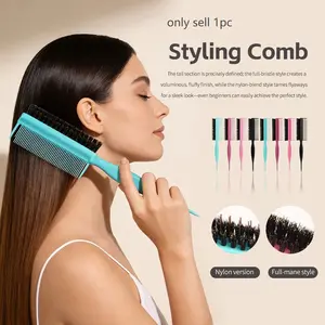 Salon-Grade Three-In-One Boar Bristle Hair Comb, Makeup Artist Special Pick-Dye Brush, Multi-Functional Travel Hairstyling Tool