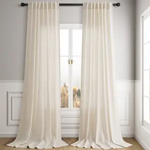 Jowels Flax Linen Curtains 2 Panel for Living Room Back Tab Pocket Drapes Semi Sheer Privacy Window Curtain Country Rustic Farmhouse Cloth Curtain for Dinning Room