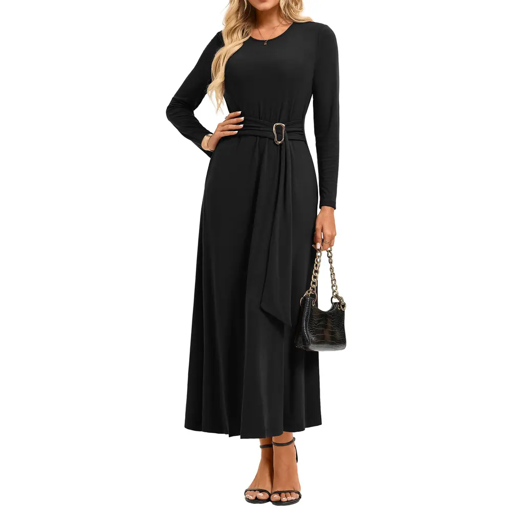 GRACE KARIN Women's A-Line Maxi Dress - Casual, Long Sleeve, Crew Neck, Elegant, with Pockets - Formal Wear, Evening Wear Gown