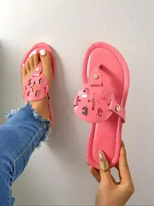 Women's Summer Sandals, Cute Slip-On Flats, Comfortable Pink Open Toe Shoes, Stylish Ladies Footwear for Casual Wear