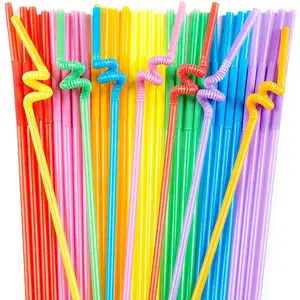 100 count 12.6 inch Extra Long Colorful Plastic Straws Disposable,Bendy Straws Drinking Plastic,Party Fancy Flexible Disposable Straw