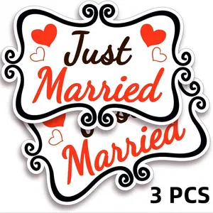 3pcs Just Married Rubber Magnets - Versatile Decoration for Wedding, Bridal Shower, Bachelor Party, Graduation - No Electricity Needed, Featherless, Ideal for Christmas, New Year, Valentine'S Day Gifts