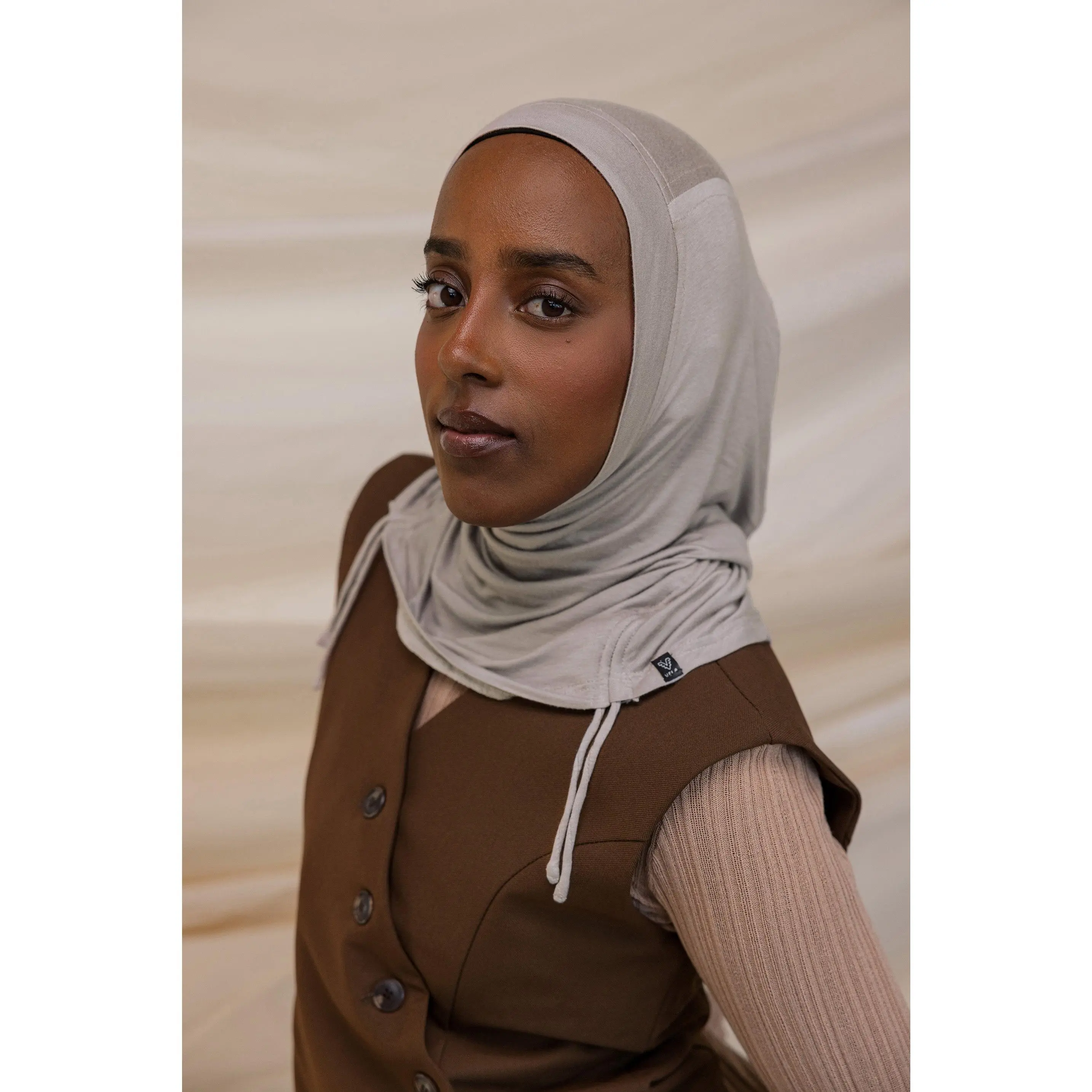 Soft Gray Instant Hijab Scarf, Ruching Jersey Modal Fabric with 4-Way Stretch, Lightweight and Wrinkle-Resistant, One Size