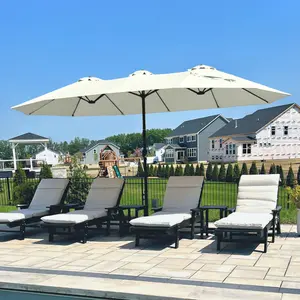 [Ivory White] PHI VILLA 15 ft Large Outdoor Patio Umbrella with Base (No Light), Alloy Steel, Tilt Handle, Assembly Required for Garden Use, Ideal Gift for House