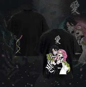Love Hashira Mitsuri Kanroji x Obanai Iguri Serpent Hashira Demon Slayer Kimetsu No Yaiba Anime Double Printed Acid Washed Soft Menswear graphic tee