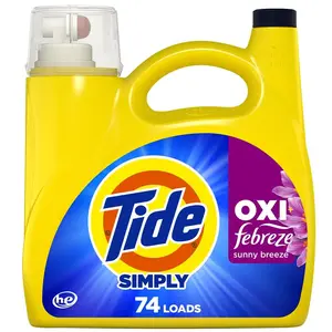 74 Loads Sunny Breeze smelling fresh and clean with Oxi Boost+ Febreze Odor Defense detergent 105 fl oz