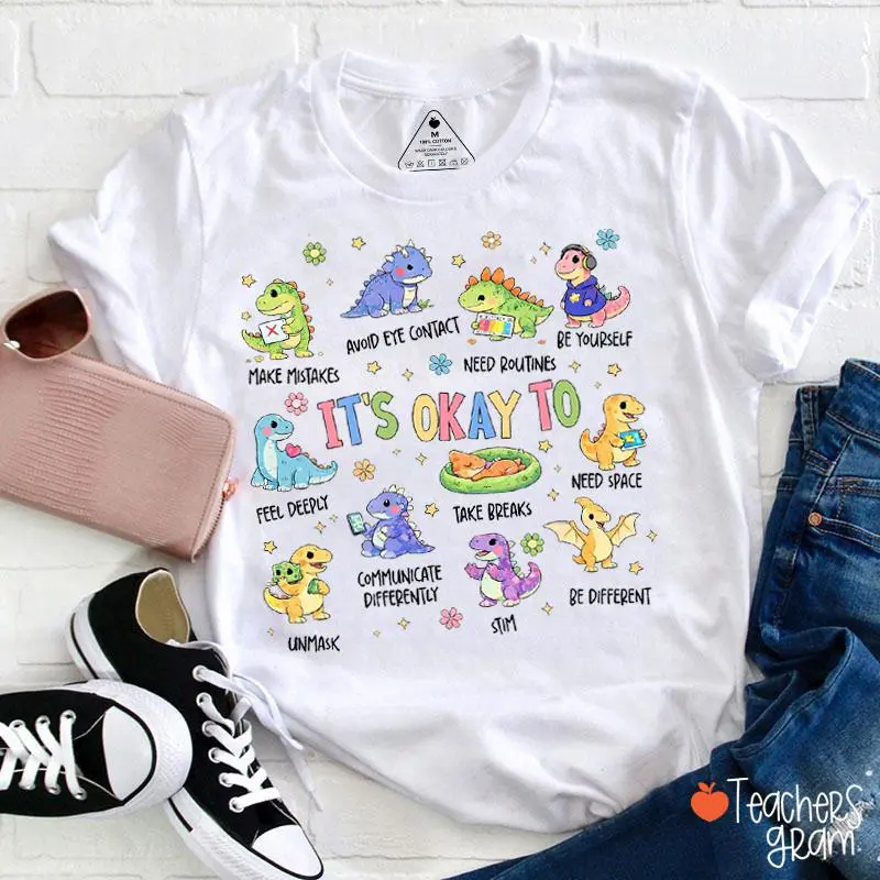 It’s Ok To Be Different Autism Dinosaur Teacher T-Shirt