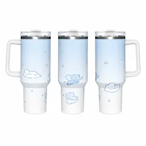 40oz Dreamy Cloud & Elephant Insulated Tumbler - Leak-Proof Portable Drink Bottle, Stylish Kawaii Blue Gradient Home Supply Storage Bottle