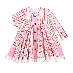 Hallie BUTTON DRESS Adorable Cotton Spandex Valentine's Day Bows & Hearts Twirl Dress for Babies 6-12m 12-18m 18/24m 2/3t 4/5t 6/7 Soft Comfortable