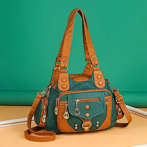 Women's Shoulder Bag - Vintage Large Capacity Multi-layer Color Contrast Shoulder Bag Crossbody Bag with Removable Shoulder Strap