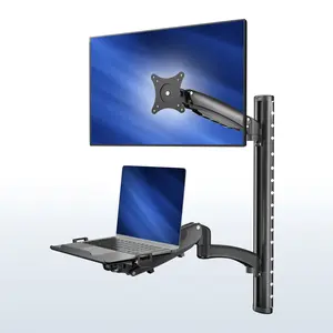 Sit to Stand Single Monitor & Laptop Wall Mount Workstation - Up to 27" Screens, 17.3" Laptops