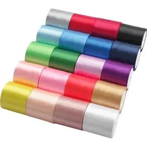 Rainbow Ribbon Solid Color Combination Double-Sided Satin Ribbon for Gift Wrapping Birthday Wedding Party Decoration 2inch X5 Yards Each Pack Total 100 Yards