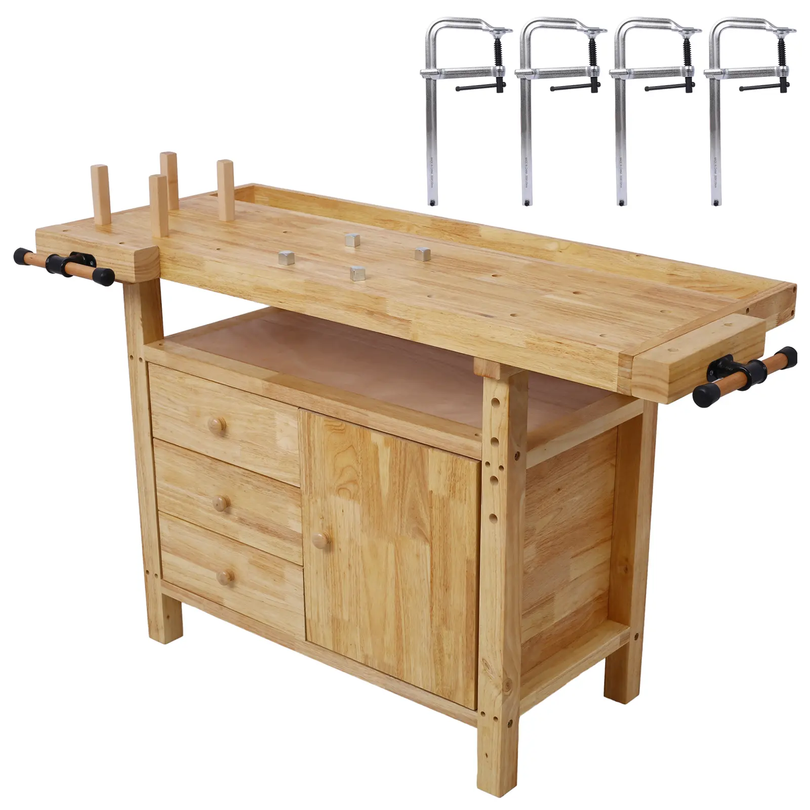 Rubberwood Workbench for Garage, Home Use, with 4-Pack Large Bar Clamps (12 in x 4-3/4 in Throat Size)