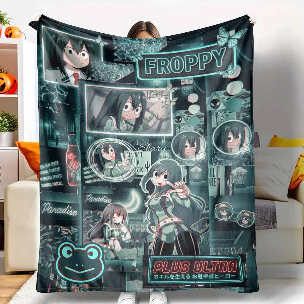 Tsuyu Asui Froppy Flannel Fabric Blanket - Anime Figure Print, Wrinkle Resistant, Ultra Soft Breathable Cozy, Blanket for Couch, College Dorm Essential, Anime Fan Gift, Living Room Decor, Figure Print Blanket