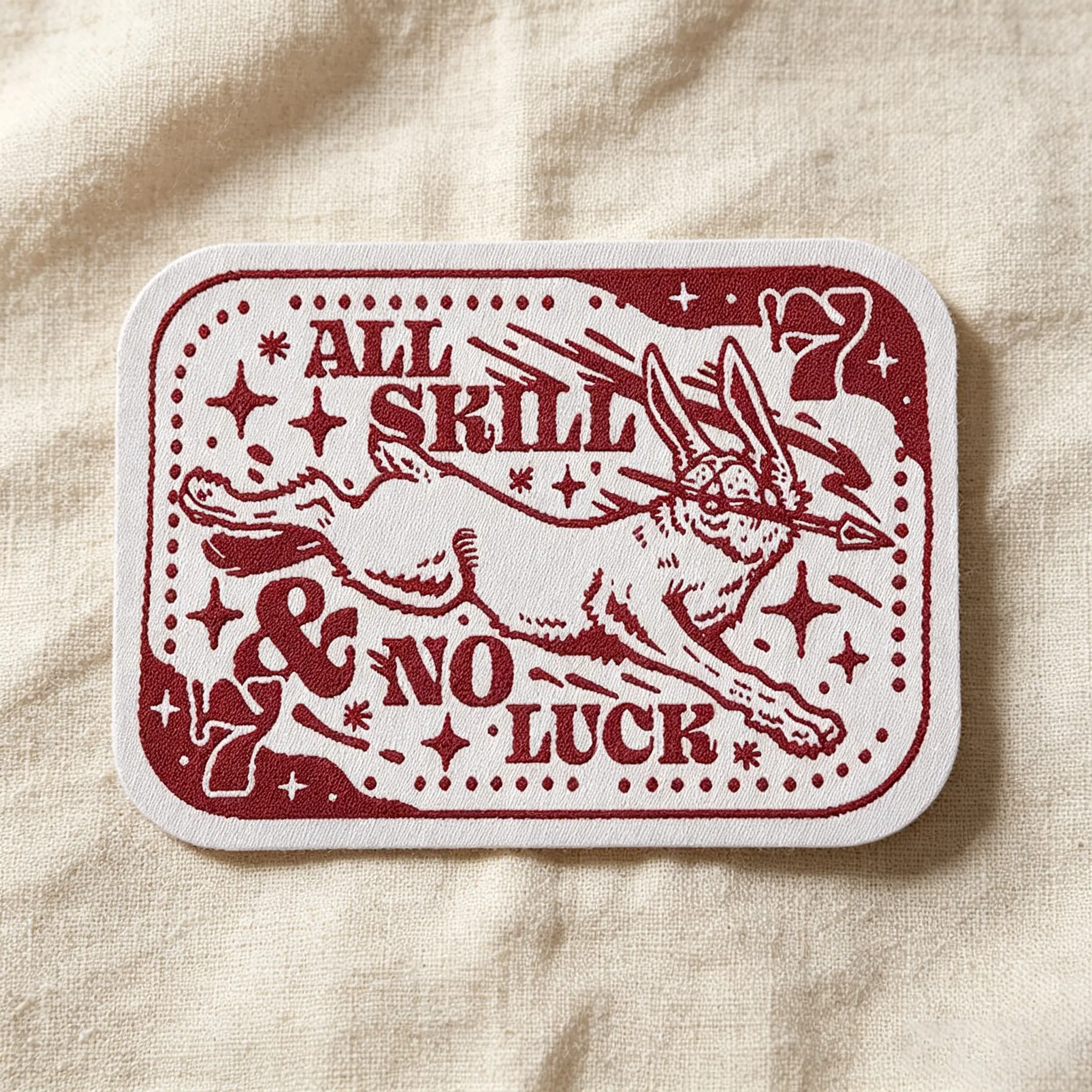 All Skill No Luck Rabbit Patch Sticker, Embroidery Patches, Western Embroidery, Lettered Embroidery, Back Glue Iron-On, Suitable for Clothes Jacket Hat Accessories, 1 Piece Fabric Emblem Repair