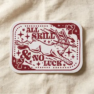 All Skill No Luck Rabbit Patch Sticker, Western Embroidery, Back Glue Iron-On, Suitable for Clothes Jacket Hat Accessories, 1 Piece Fabric Emblem Repair