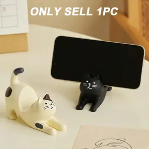 Stretching Cat Phone Stand Desk Decor Artwork, Resin Phone Holders for Mobile Tablet Support, Cute Pet Design Home Office Accessory, Phone Mount