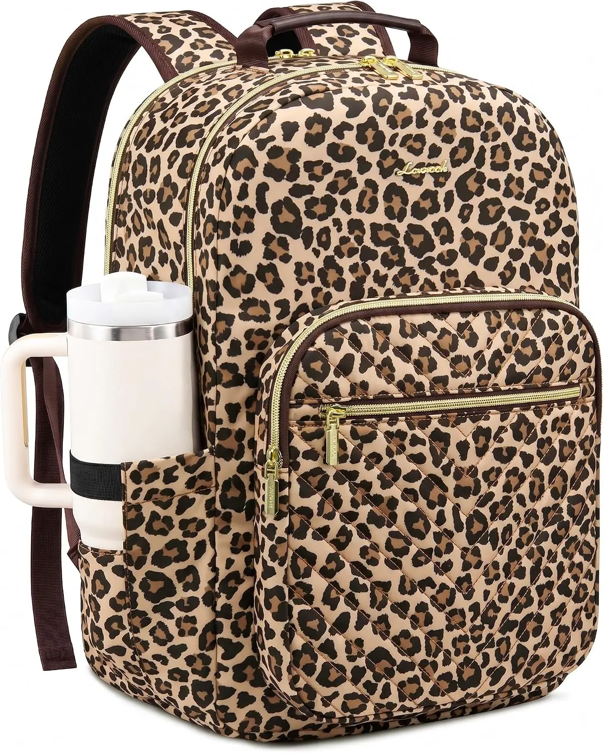 LOVEVOOK Laptop Backpack for Women with Giant Tumbler Holder 15.6 inch,Designer Travel Backpack Laptop Bag College Backpack,Quilted Work Nurse Teacher Backpack Purse Computer Bag Gift