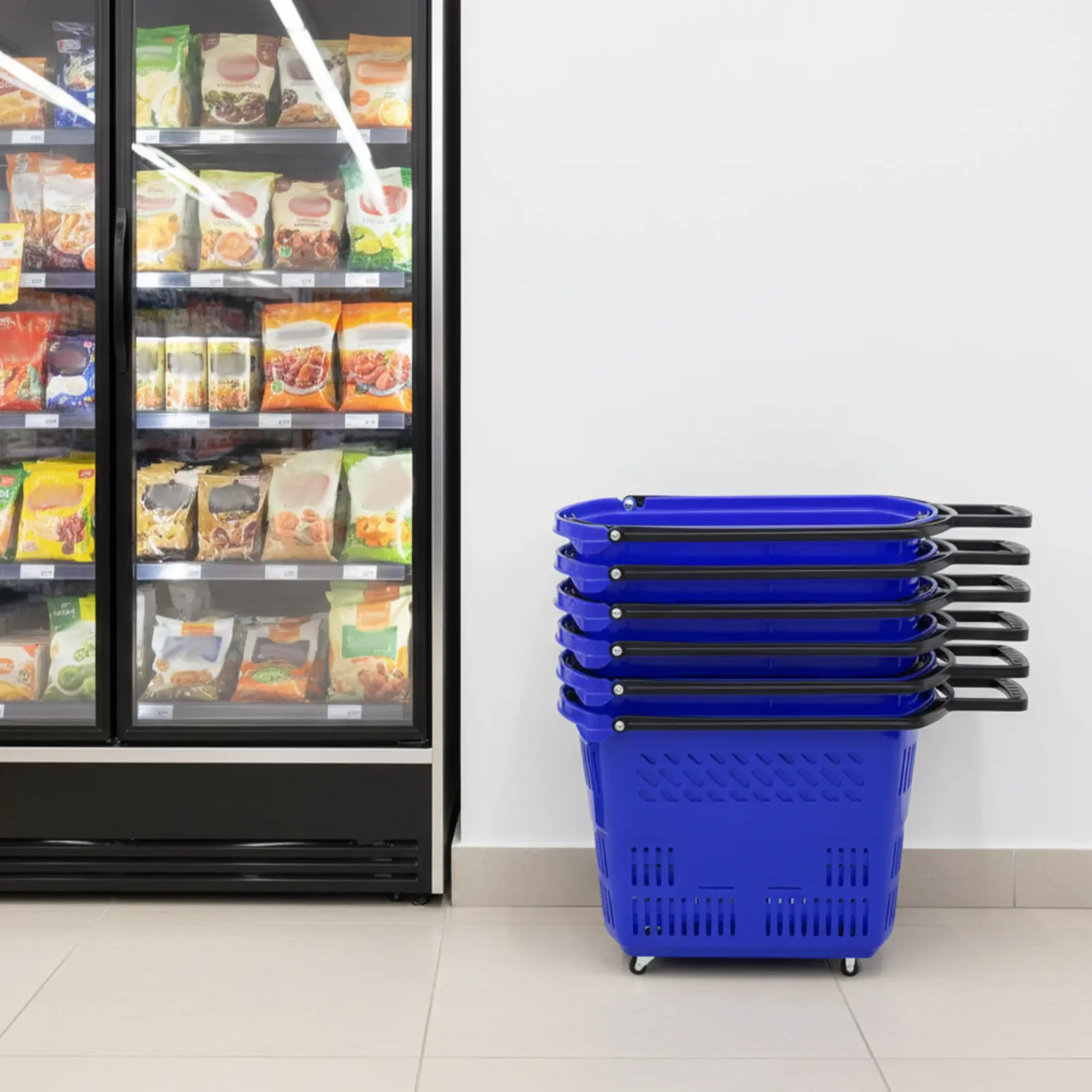 6 Pack 35L Rolling Shopping Basket with Wheels for Supermarket Bookstore KTV Storage Use