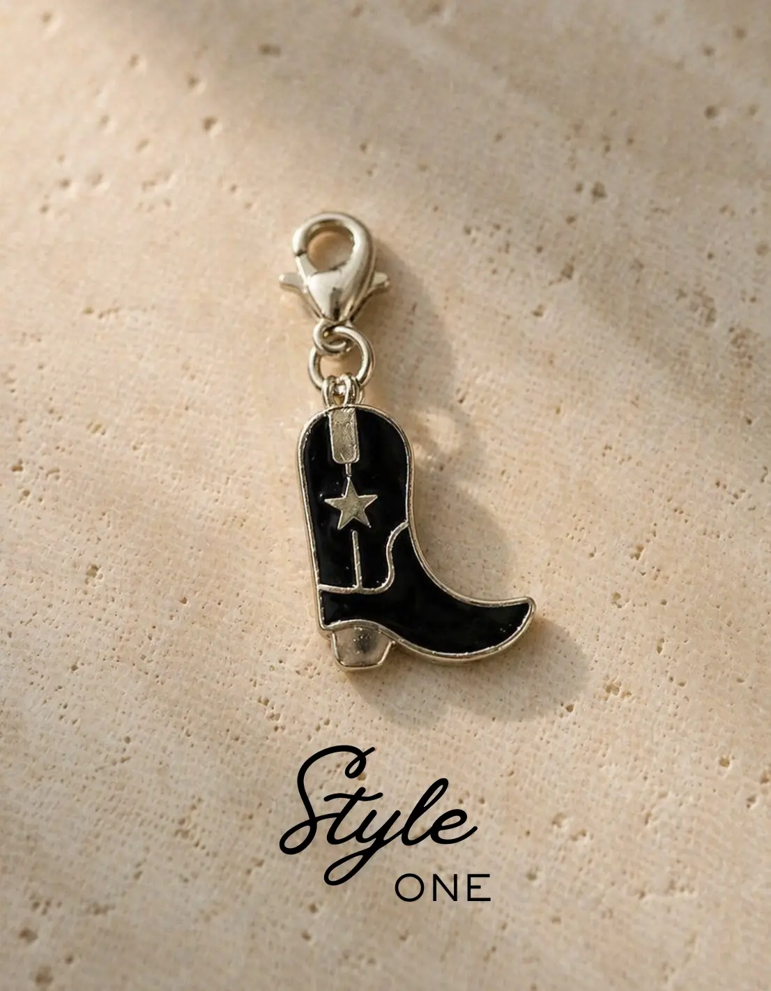 Women's Polished Alloy Western Boot Charm Pendant, Enamel Star Detail Durable Fashion Accessory, Stackable for Necklaces & Bracelets, Subtle Handcrafted Feel, Enamel Finish, Approx. 1.5", Neutral Western Casual Costume Jewellery Pendant