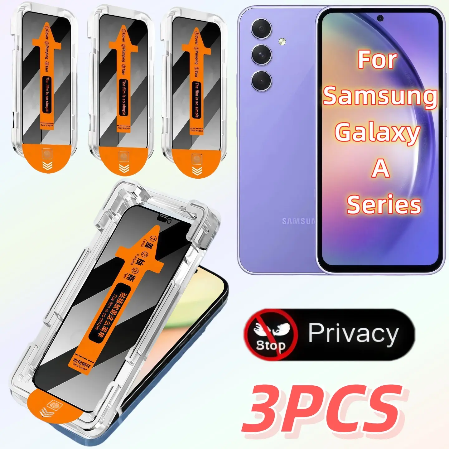 3-Pack Privacy Protective Anti Peeping Tempered Glass Screen Protector Cover, Durable Protector for Samsung Galaxy a Series, Ultra-Clear Anti-Spy Film, Easy Install & Scratch Resistant, Smartphone Accessories, Mobile Phone Accessory, Cellphone, Protection