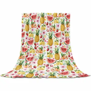 Pineapple Throw Flannel Blanket for Couch Sofa Bed, Strawberry Peach Lemon Watermelon Peach Microfiber Soft Fleece Blankets All Season Warm Cozy Bedding for Women Men Kids,