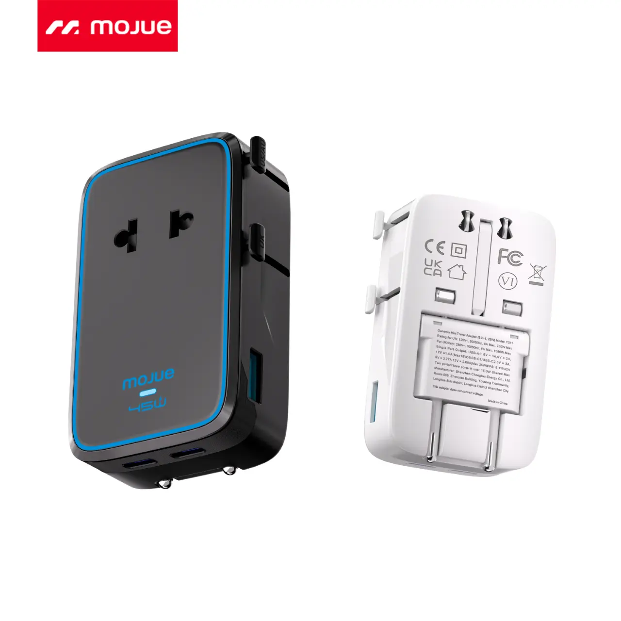 MOJUE Universal Travel Adapter, 2026 Ultra-Slim 45W PD Fast Charger, 4-Port (USB-A/1 USB-C/2 ) International Power Adapter, Worldwide Plug Adapter for EU/UK/AU/Asia, Travel Essentials for 200+ Countries Multifunctional summerwins