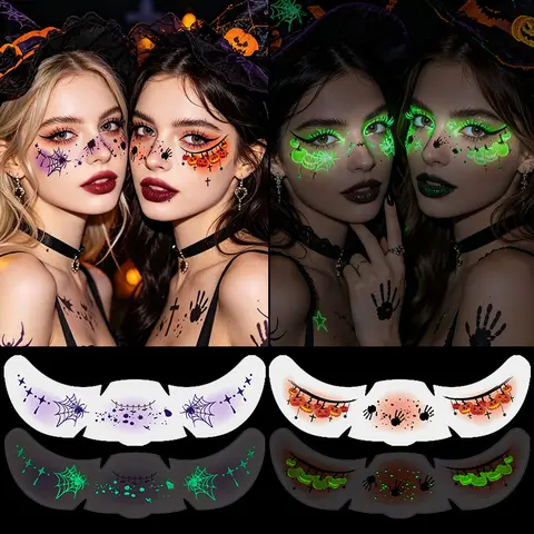 10pcs Halloween Glow-in-Dark Waterproof Makeup Patches, Peel & Apply Glitter Freckles Stickers, Safe Skin-Tested Temporary Face Speckles, Kids' Costume Accessories & Mobile Phone Stickers, Makeup Patch