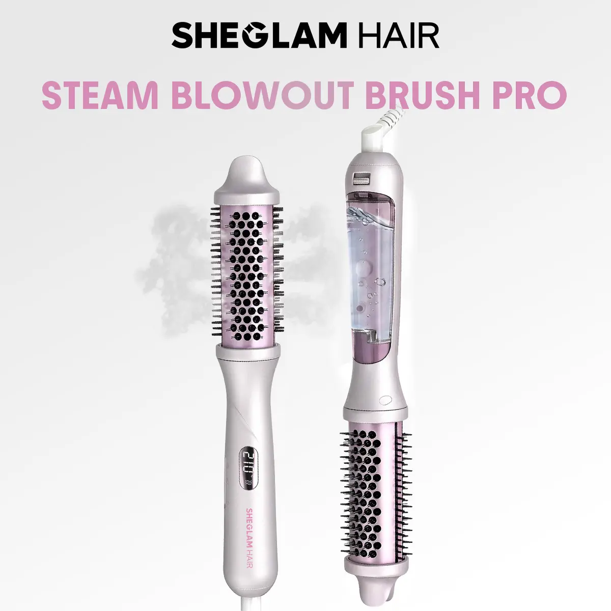 SHEGLAM Hydra Shot Steam Blowout Brush Pro 1.5” 4-in-1 Steam Curling Brush | 3X Faster Blowouts, Multi Steam Control, Less Heat Damage, Anti-Frizz Nano Steam, Scald-Proof, Long-Lasting Glossy Volume, Dual Voltage