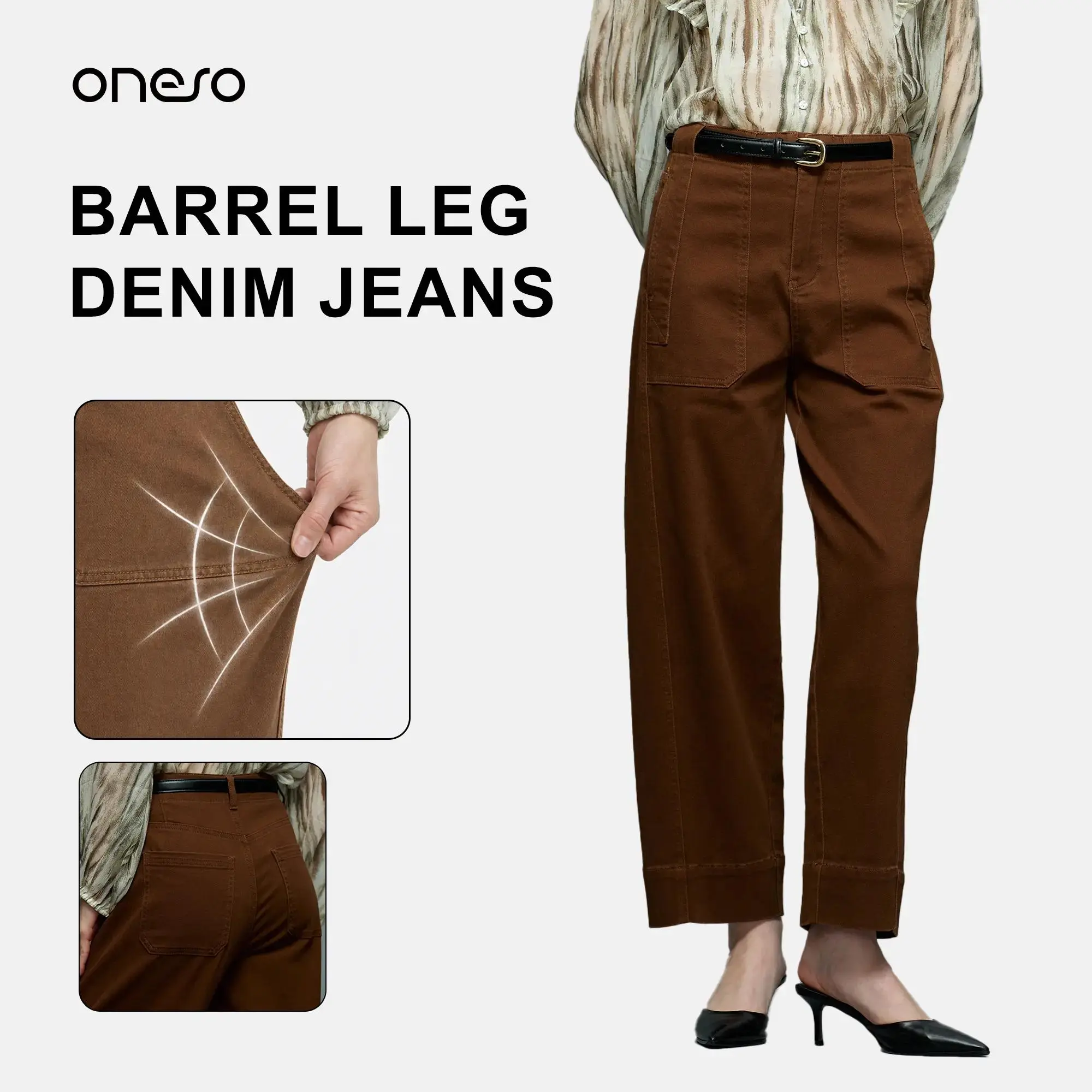 ONESO Womens High Waisted Stretch Barrel Jeans Baggy Boyfriend Fit Denim Pants Casual Streetwear