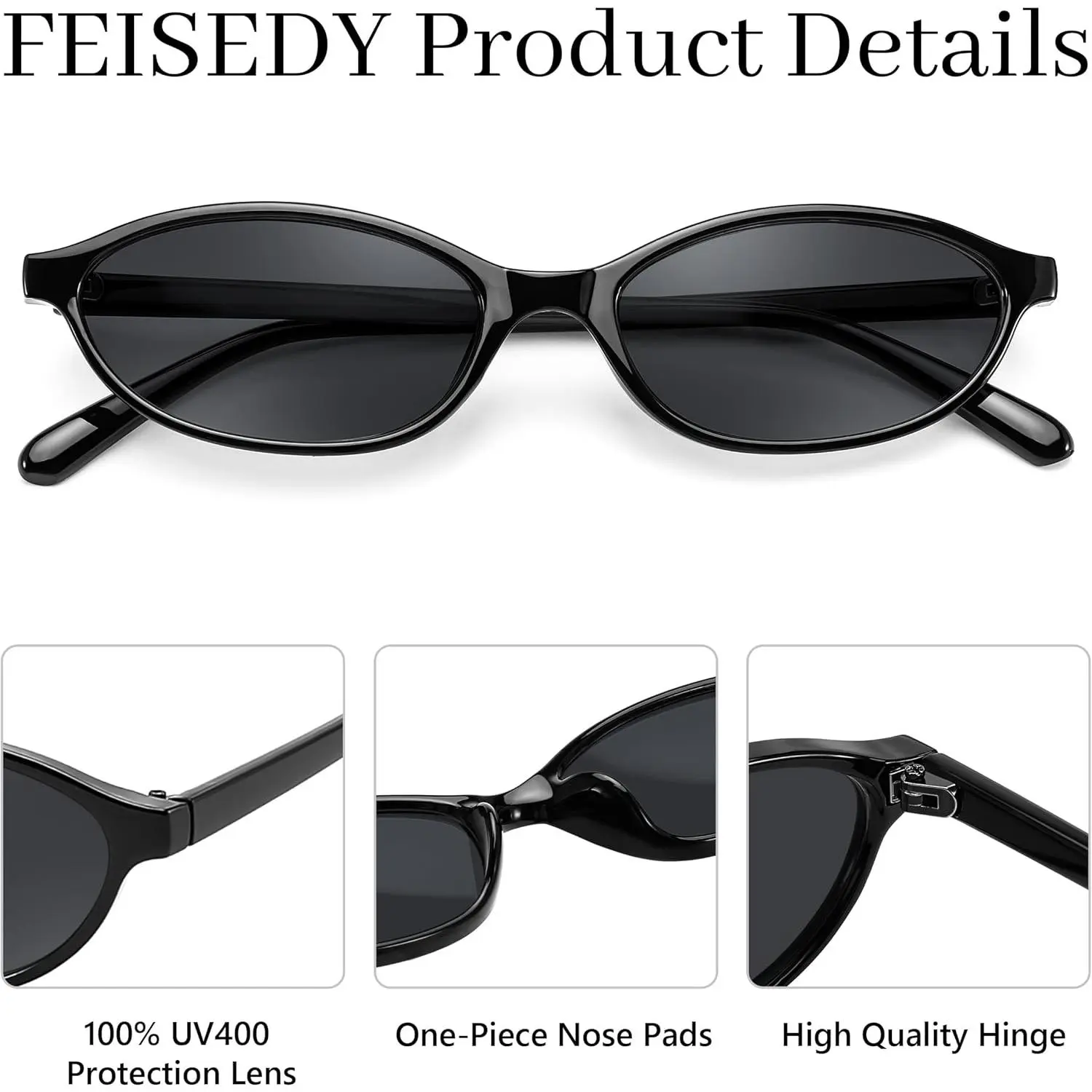 Retro Oval Cat Eye Sunglasses Flat Top Narrow Shades UV400 Protection Retro 90 main image 4