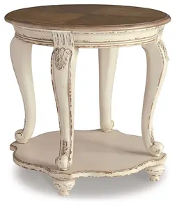 Realyn - Round End Table - White / Brown