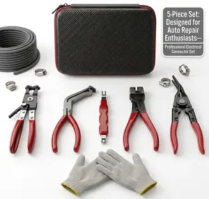 5PCS automotive electrical connector disconnect pliers set, multifunctional hose clamp removal tool kit with 60° angled and straight pliers, no-damage tools for fuel injectors, ignition coils, and car repairs, with organizer bag