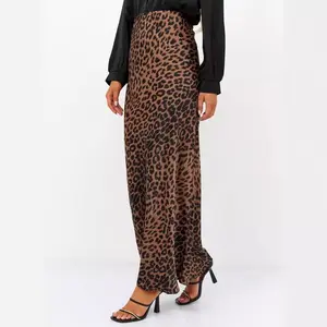 Women's Sexy Satin Leopard Print High-Waisted Elastic Long Skirt Spring Summer 2026