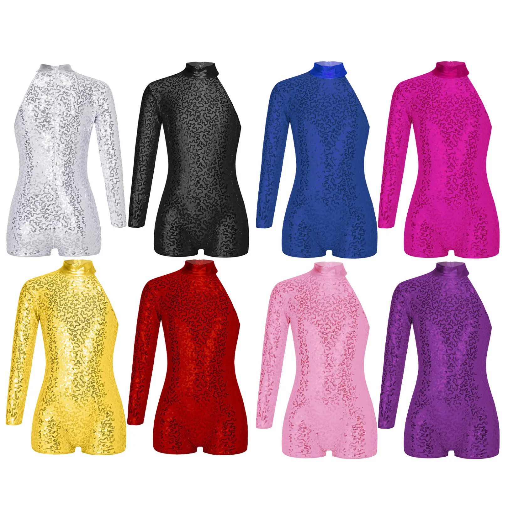 easyforever Kids Girls Ballet Leotard Latin Costume One Shoulder Long Sleeve Sequins Ballerina Bodysuit for Gymnastics