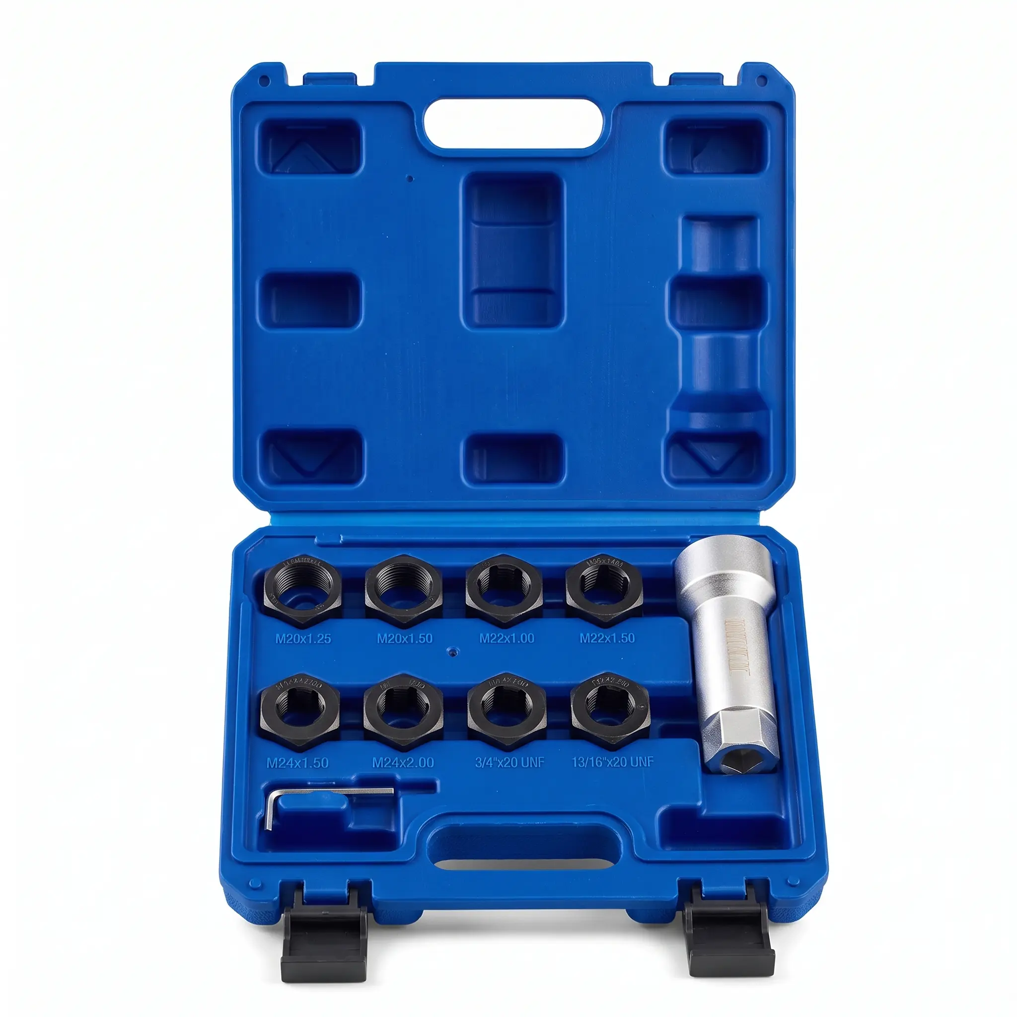 Axle Spindle Rethreading Tool Kit - 10pcs Easy Operation Thread Repair Set for Wheel Studs, Metric Sizes M20/M22/M24 & UNF 13/16"/3/4"