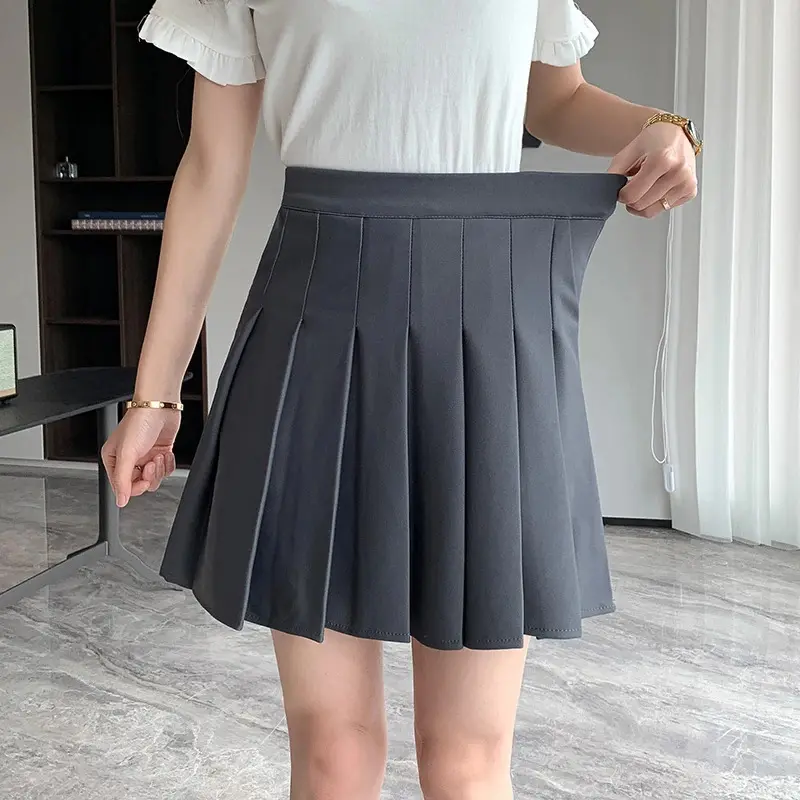 New styleRimocy Korean Elastic High Waist Pleated Skirt Woman Black Gray Short A-Line Skirts for 2025 Summer Jk Uniform Mini Skirt