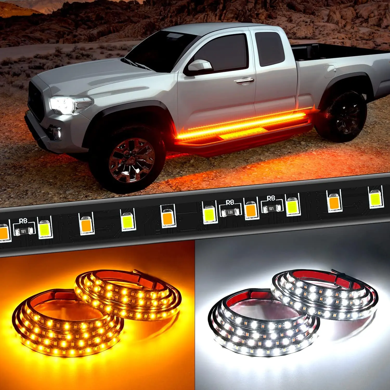 Nilight 2PCS 60-Inch LED Running Board Lights Kit - Peel-and-Stick LED Car Lights, Truck Accessories with White Courtesy Glow, Sequential Amber Turn Signals for Pickup Trucks, SUVs