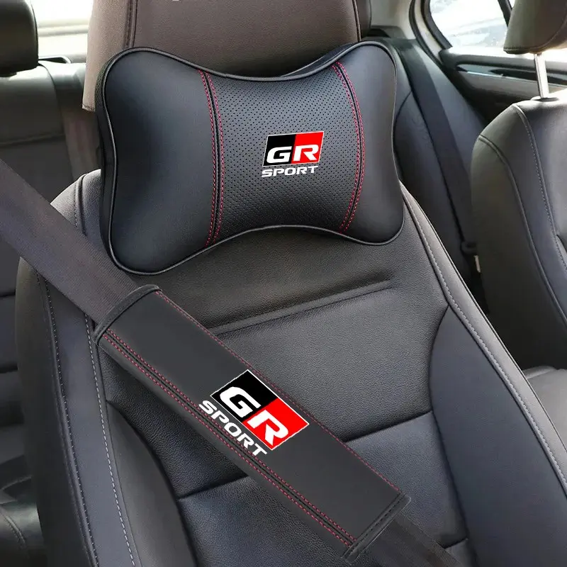 PU Leather Car Headrest Cushion, Neck Pillow Seat Cover, Seat Belt Shoulder Pads, Car Accessories, Toyota Gr Sport 86 Supra Yaris Rav4 Prius Corolla C-Hr Camry Auris