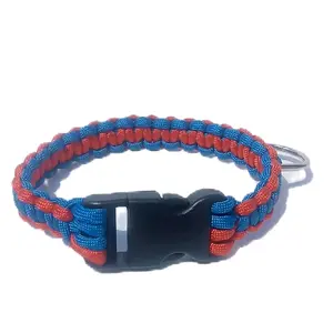 Red and Blue Handmade Paracord Collar for SMALL DOG or CAT (Small size: 8.5"-12") Resistant Beautiful Durable with Secure Black Buckle