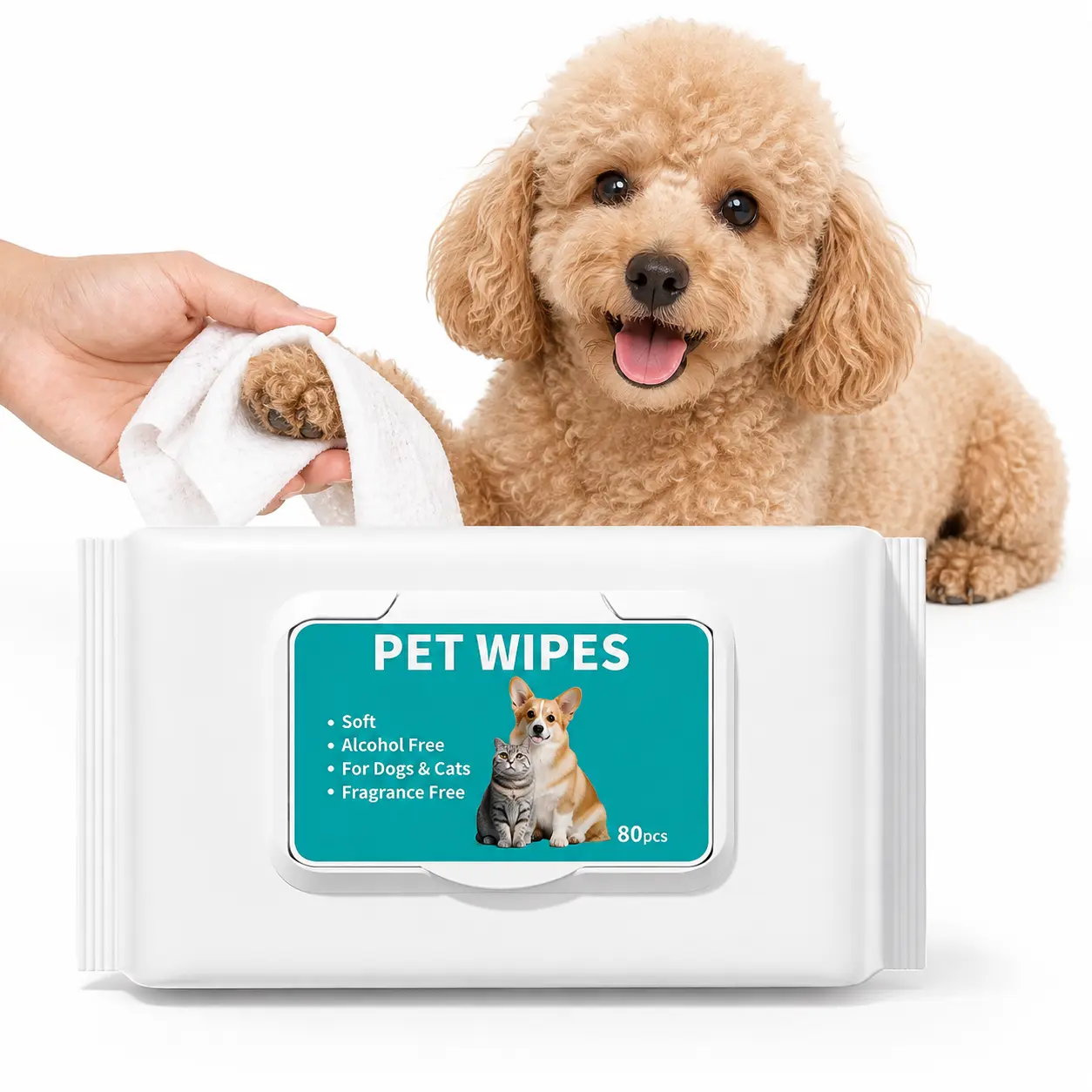 80 Count Pet Wipes for Dogs & Cats, Alcohol-Free Fragrance-Free Cleaning Wipes for Paws, Face & Coat, Soft Gentle Everyday Pet Grooming Wipes