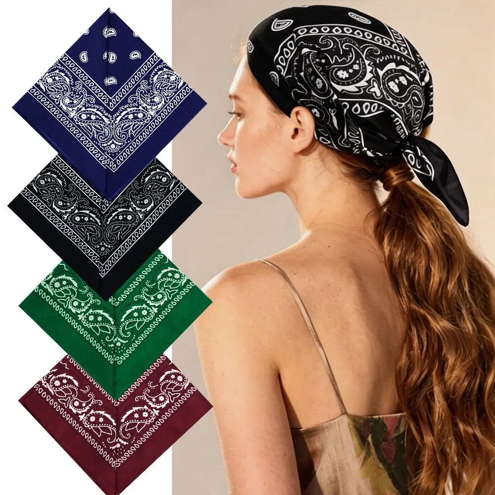 4 Pack Unisex Paisley Bandana, 21.26×21.26 Inch Square Western Cowboy Headscarf, Vintage Hip Hop Street Style Multi-Purpose Headbands Scarf, All Season Breathable Fabric for Outdoor Sports Running Hiking Cycling Daily Fashion Accessories